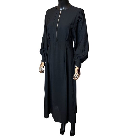 Mango MNG Black Tencel Midi Dress Zip Front Long Sleeve NWT - Picture 8 of 13